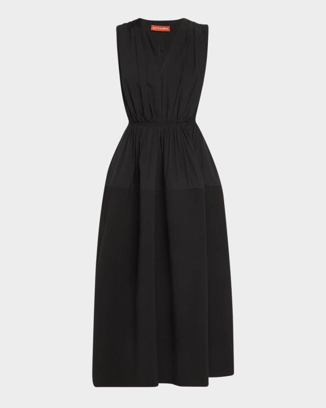 Mika Gathered Sleeveless Midi Dress